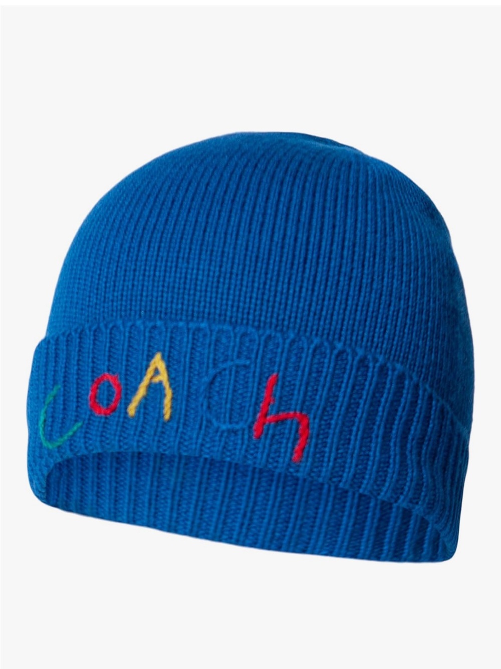 Coach Kids Blue Knit Beanie with Multicolor Logo